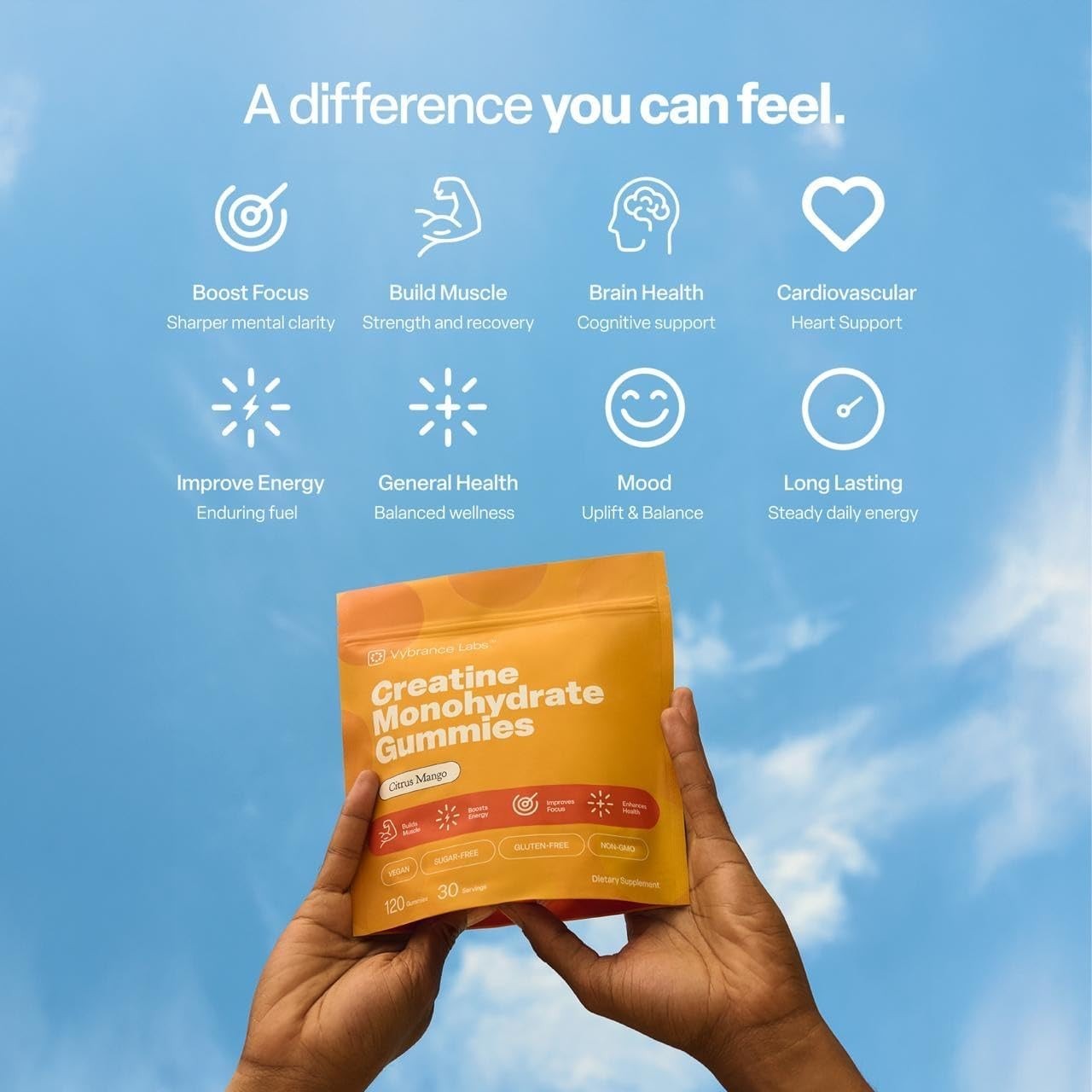 VYBRANCE LABS Creatine Gummies 5g Monohydrate Taurine B12 Vegan Citrus Mango