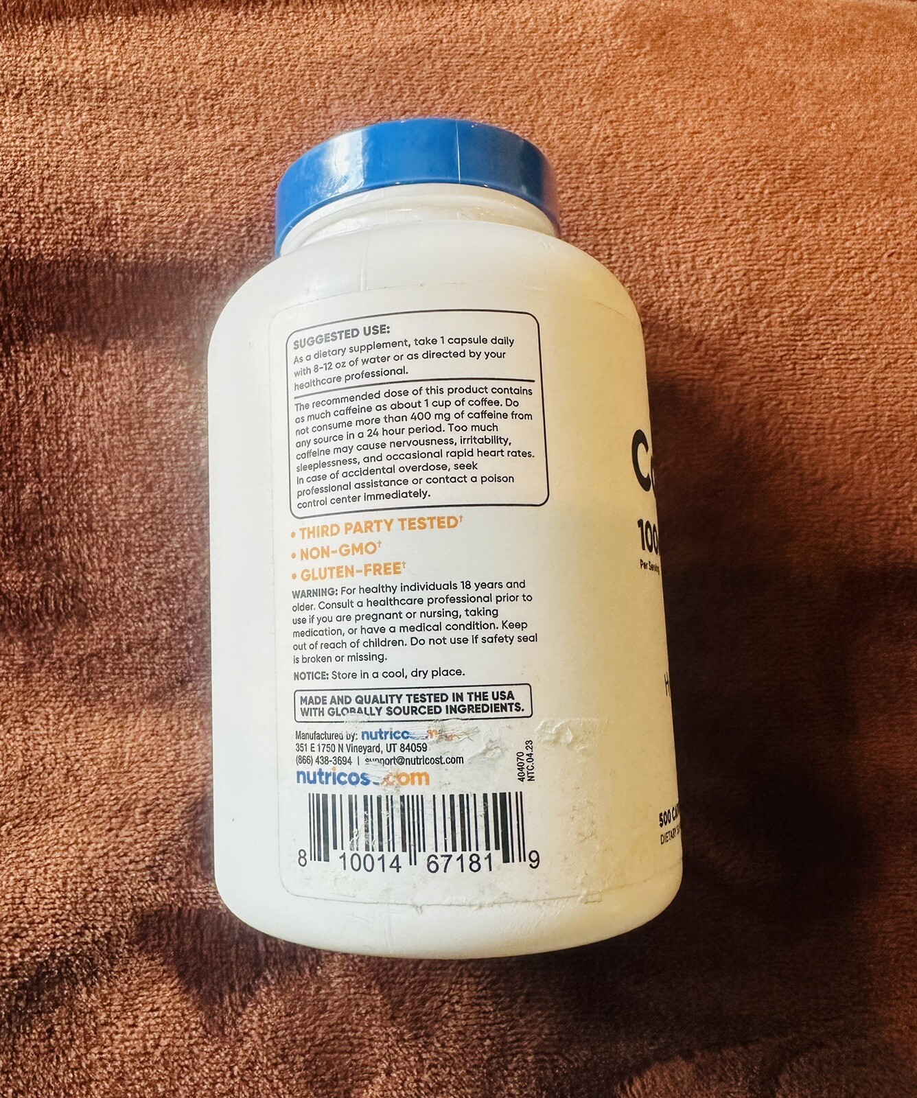 Nutricost Caffeine Pills 100mg – 500 Capsules exp 11/26