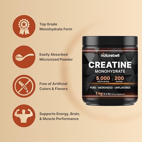 Creatine Monohydrate Powder 1000g 200 Servings Micronized Pure Unflavored