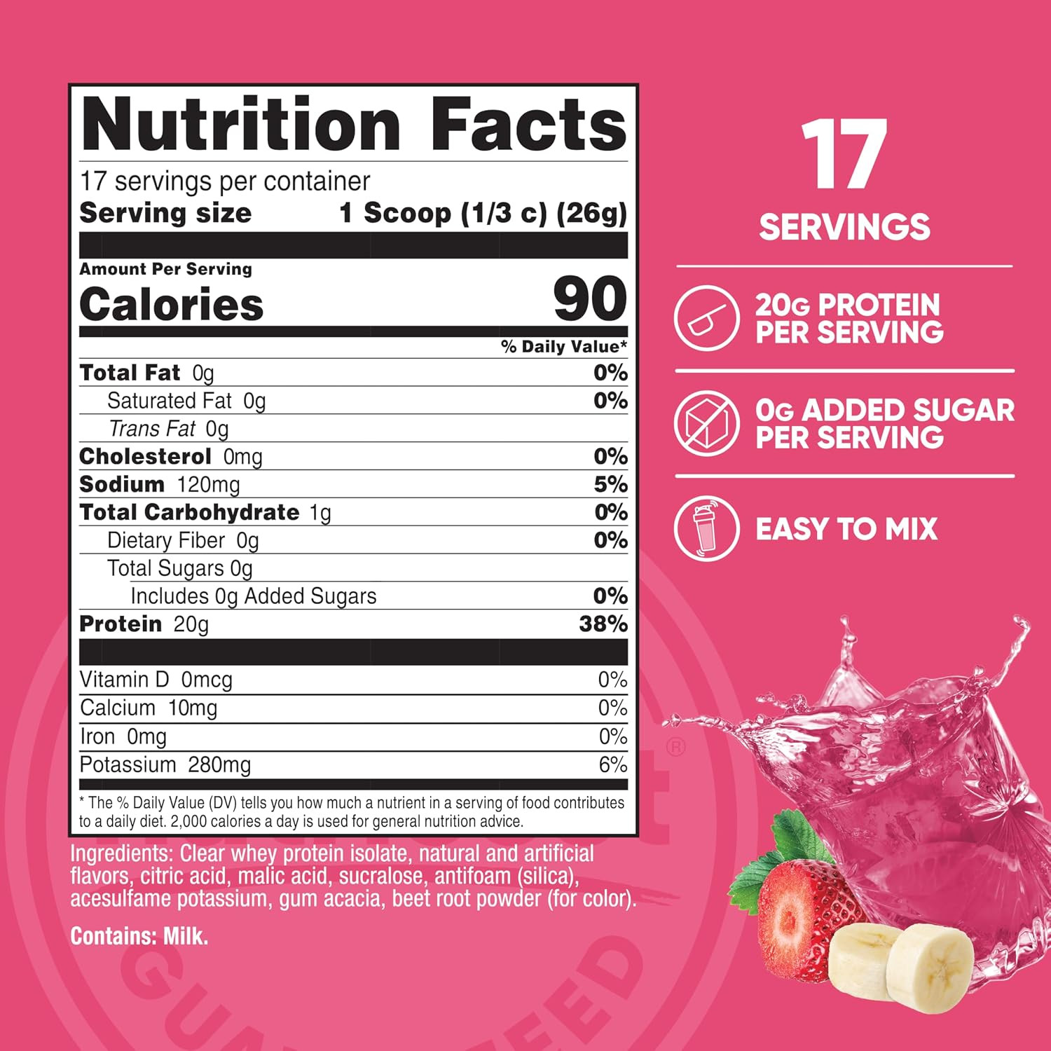 Clear Whey Protein Isolate Powder (Strawberry Banana) 1 LB – 20G Protein per Ser