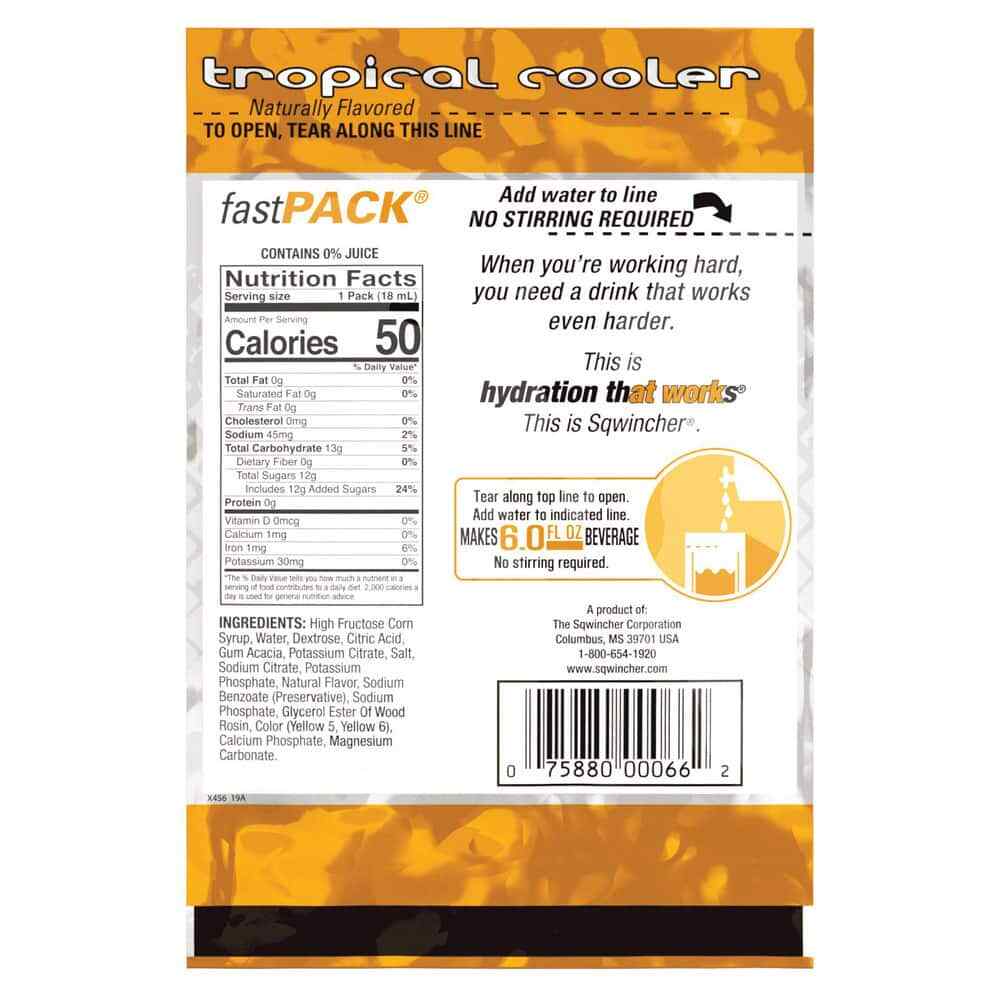 50 Count Sqwincher 0.6 oz Tropical Cooler Fast Pack Concentrate Pouches