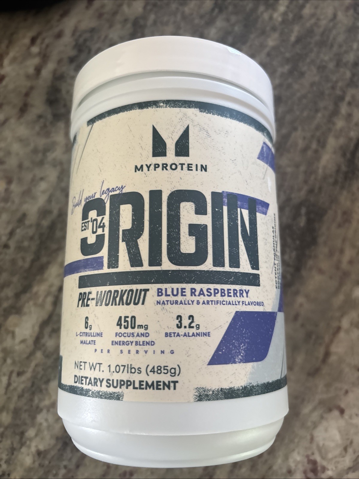 NEW – Myprotein ORIGIN Pre-Workout Powder BLUE RASPBERRY – 1.07 Lbs. 07/2026