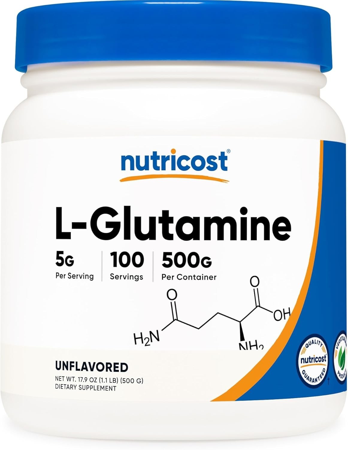 1.1 lb L-Glutamine Powder – 100 Servings of Gluten-Free & Vegetarian Wellness