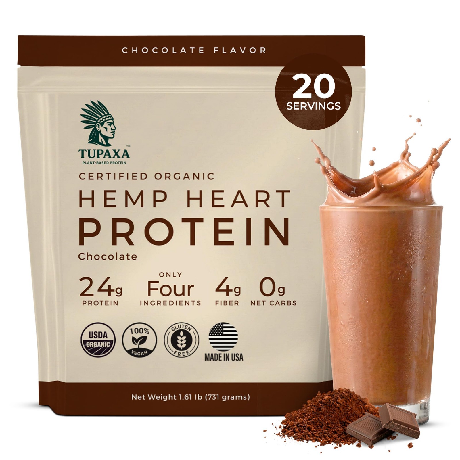 Organic Hemp Protein Powder for Women & Men – (20 Servings (1.61 lb), Chocolate)