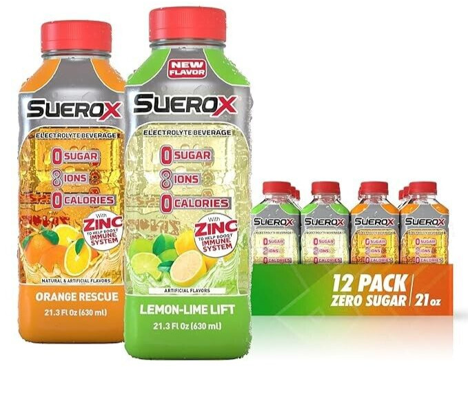 SueroX Orange Rescue & Lemon-Lime Lift Sports Drink Citrus Pack 21.3 Oz 12 Count