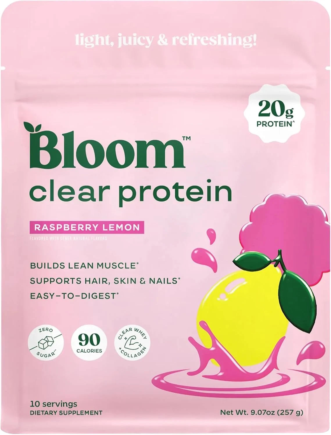 Bloom Whey Clear Protein, Raspberry Lemonade 10Ct
