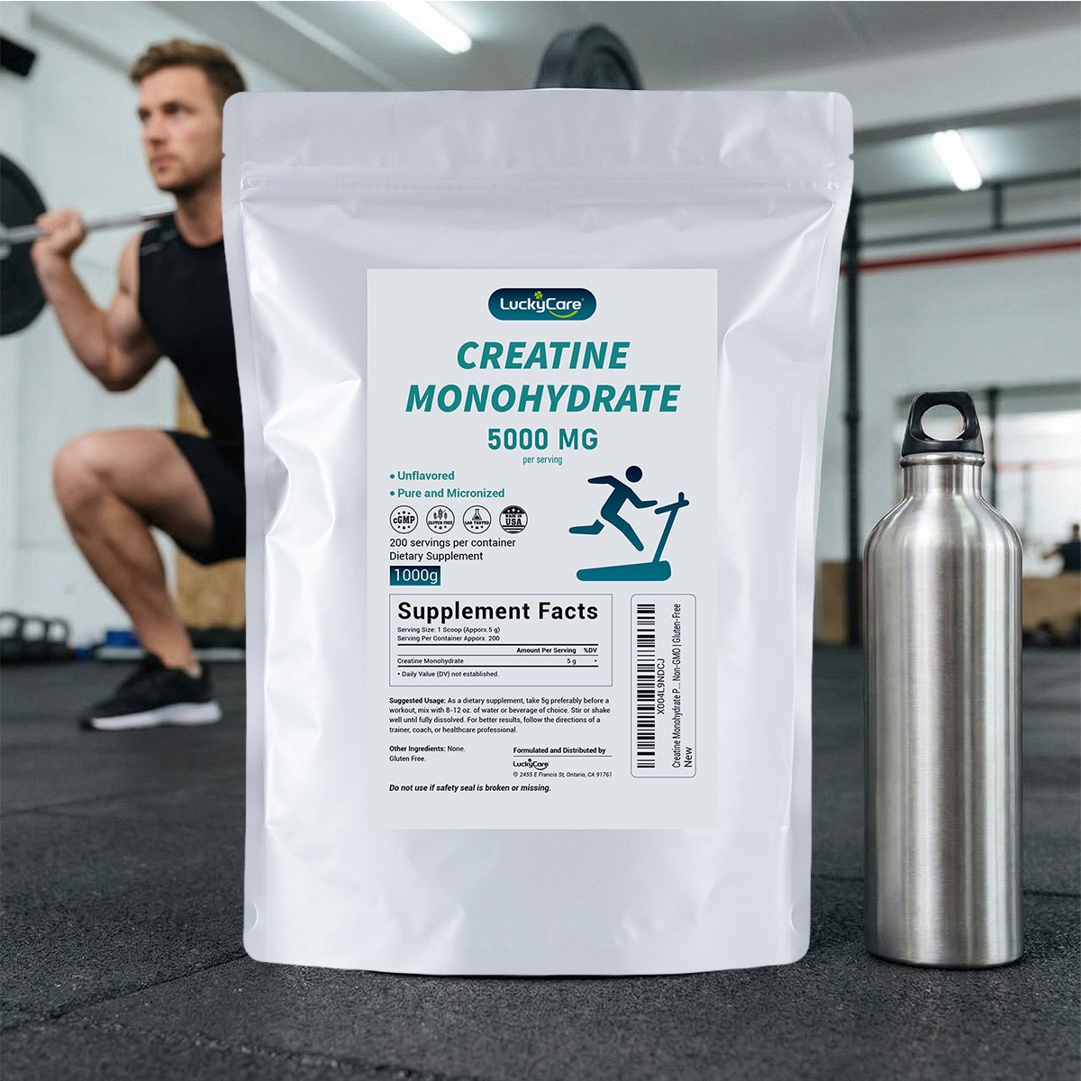 Creatine Monohydrate 100% Pure Powder 1000g (2.2 lb) Micronized 5g 200 Servings