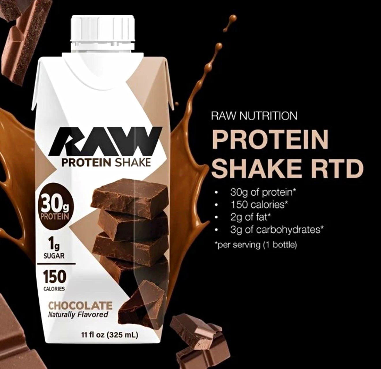 RAW Nutrition Chocolate Protein Shake RTD, 30g Protein, 11 fl oz (325 mL)