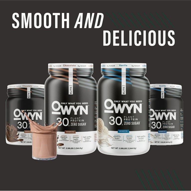 OWYN Elite Pro Plant Protein Powder Vanilla 30g Zero Sugar Vegan GF 1.32 lb
