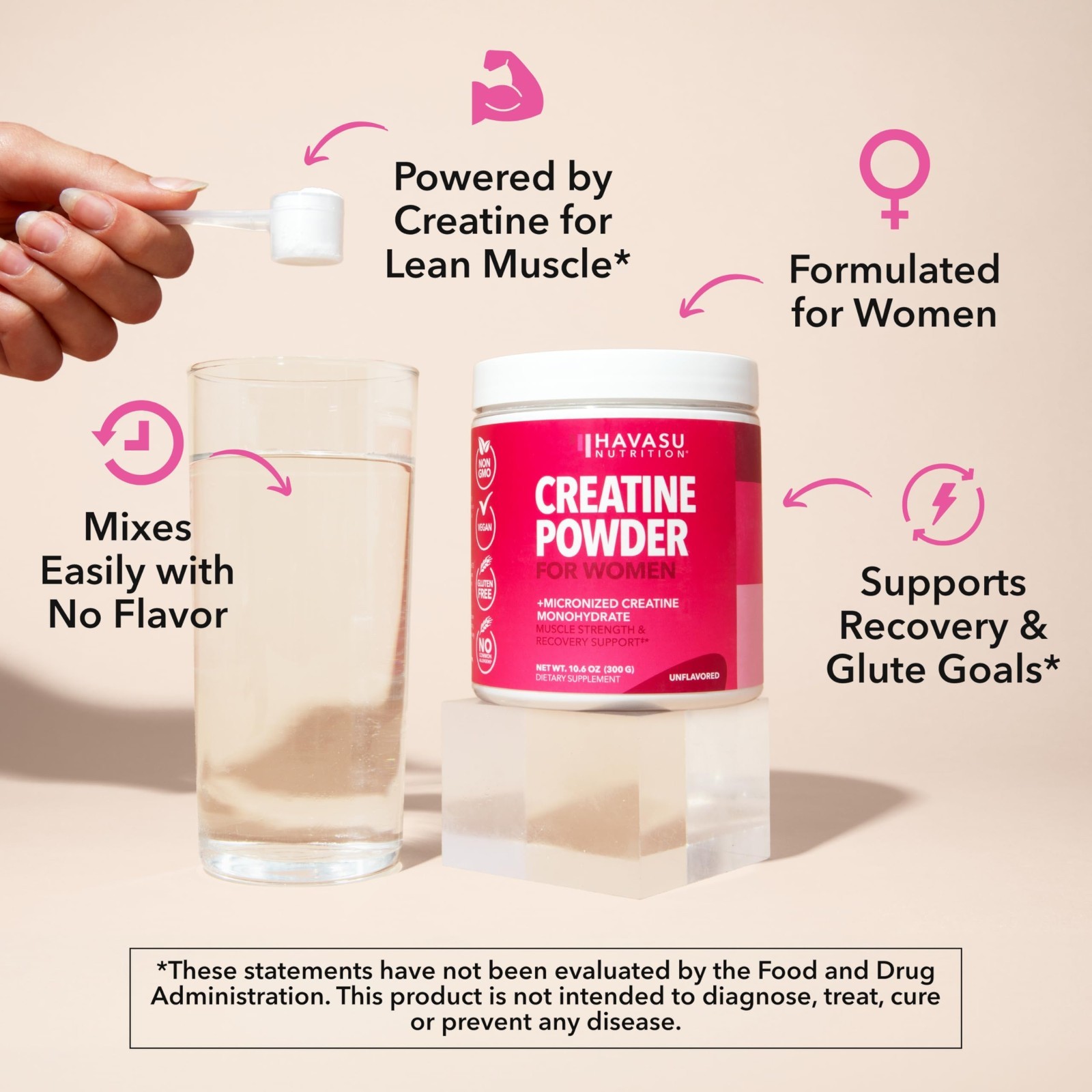 Unflavored Creatine Monohydrate for Women – 300g, Energy & Muscle Support, Vegan