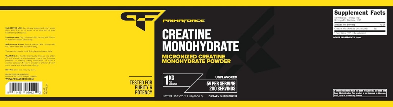 Micronized Creatine Monohydrate Powder 1KG – 200 Servings – , GF, Non-GMO