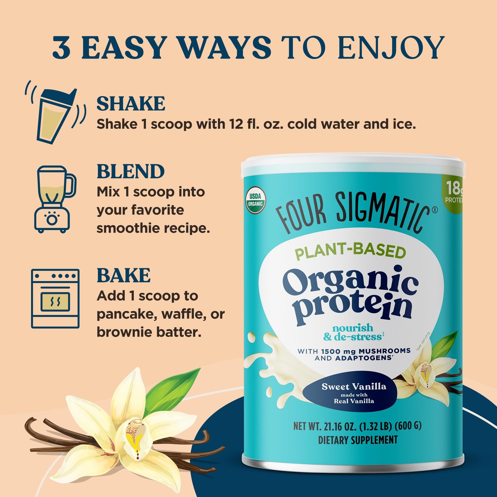 11/26 Four Sigmatic Organic Vegan Protein Powder | 18g Plant-Based Protein per S
