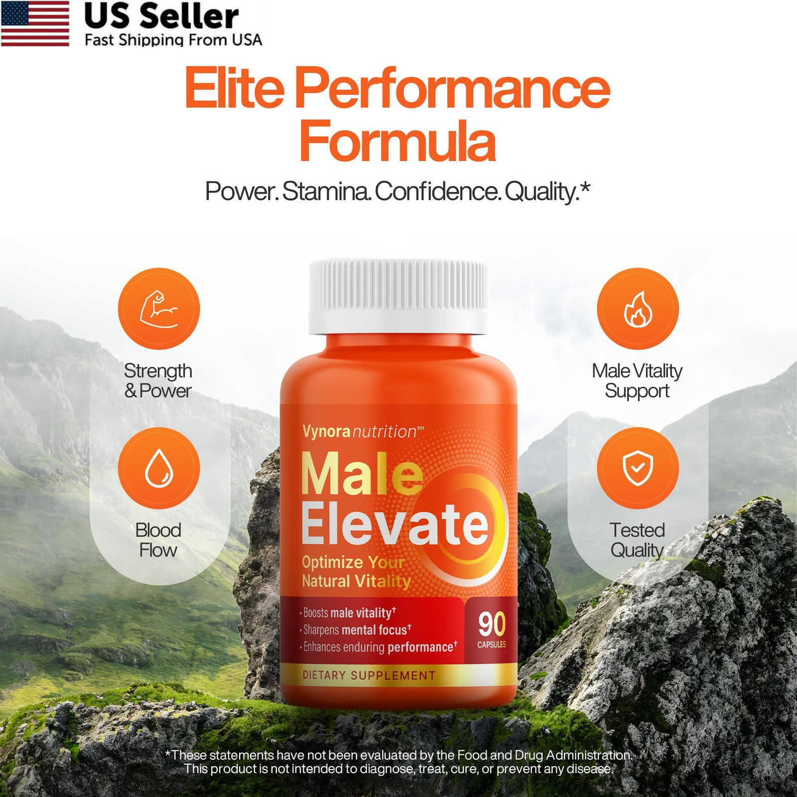 Testosterone Booster Supplement – Male Enhancing 90 Count (Pack of 1), Orange