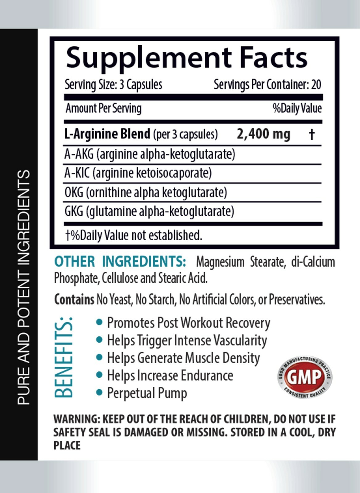 Pre Workout Pills – NITRIC OXIDE 2400mg – Increases Muscle Pump – 1 Bottle