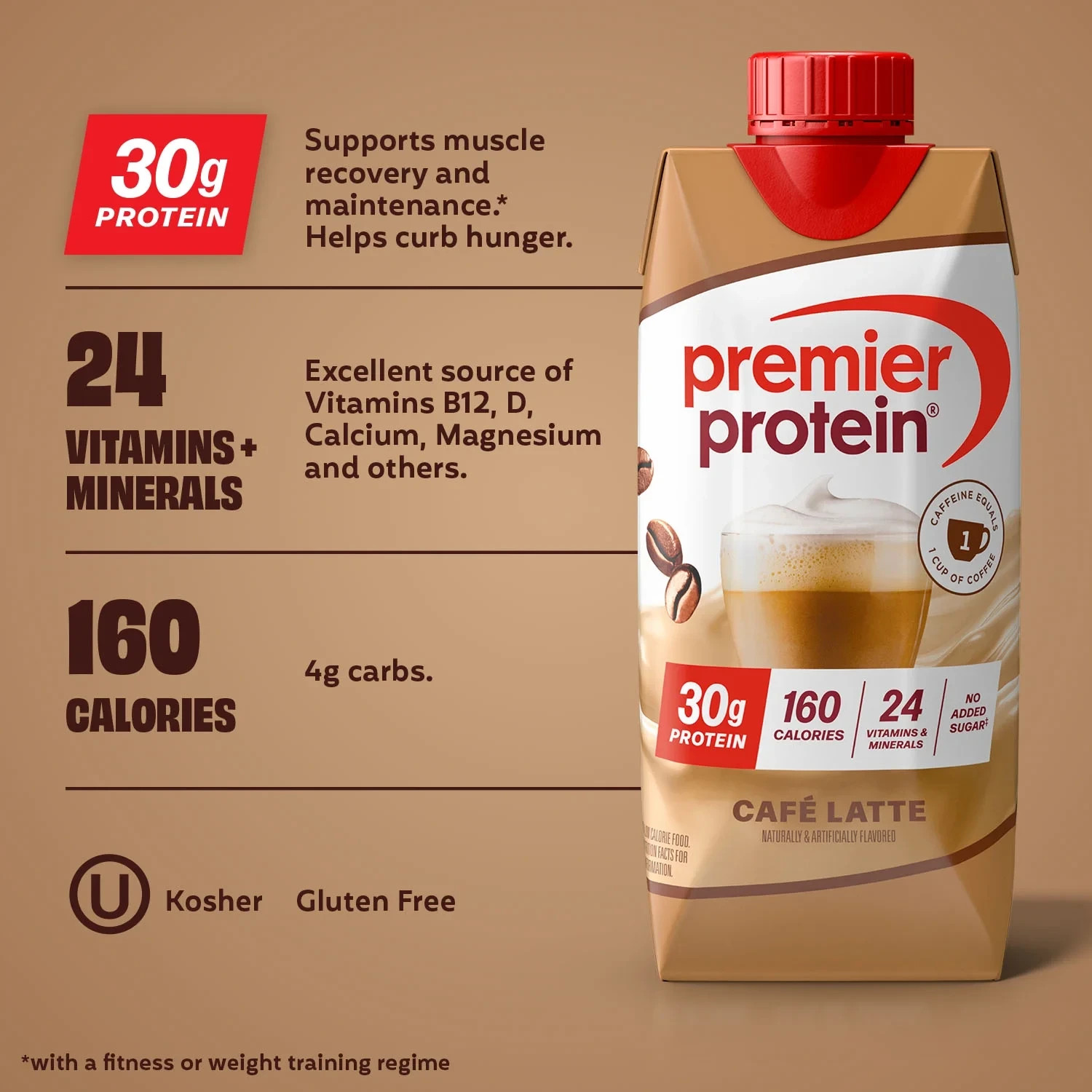 Premier Protein Nutritional Shake – Café Latte 30g Protein, 11 fl oz, 4 Ct