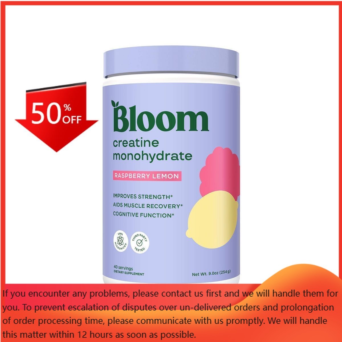 BLOOM NUTRITION Creatine Monohydrate Supplement Vegan Powder – 9oz/40 Servings