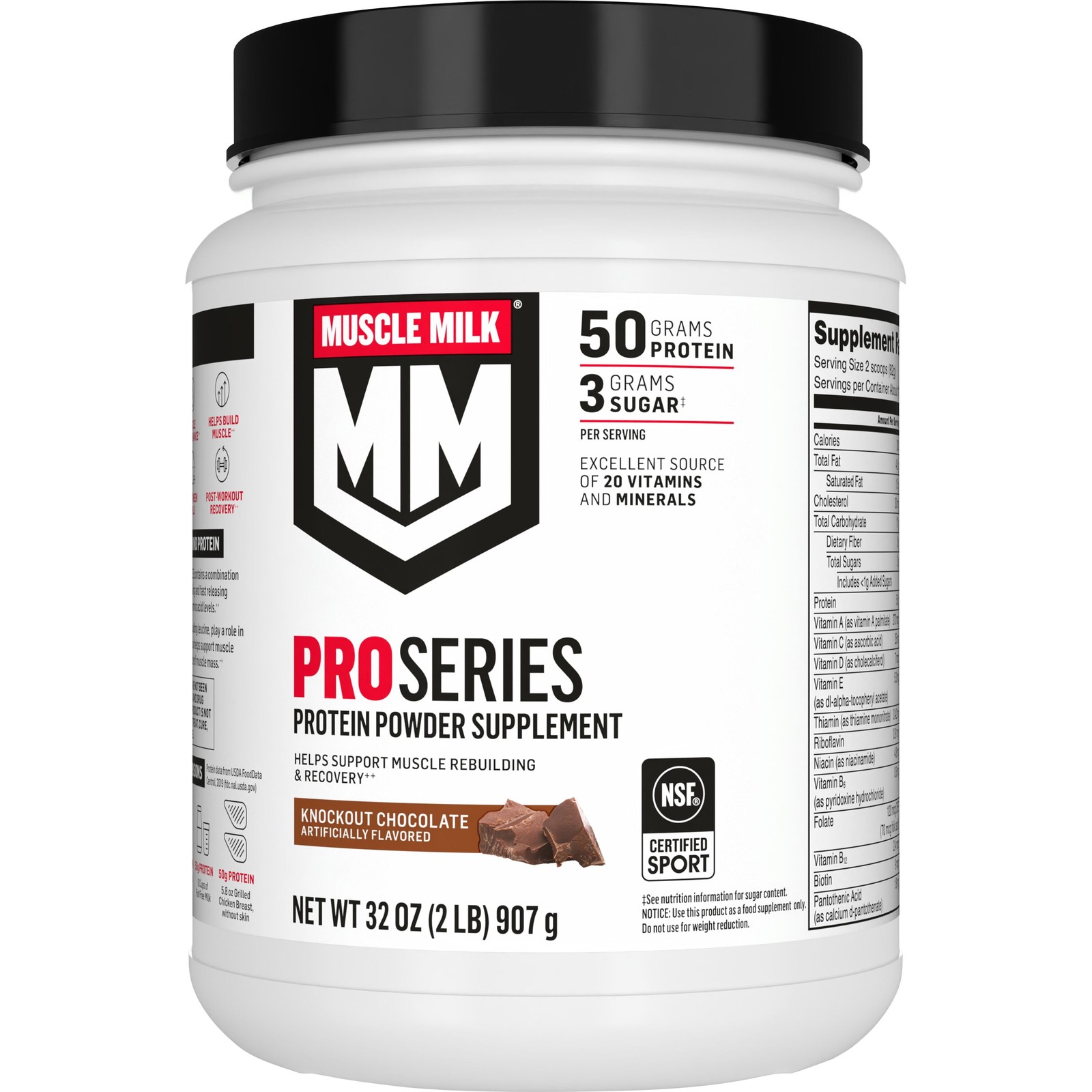 Muscle Milk Pro Series Protein Powder Supplement, Knockout Chocolate, 2 Pound
