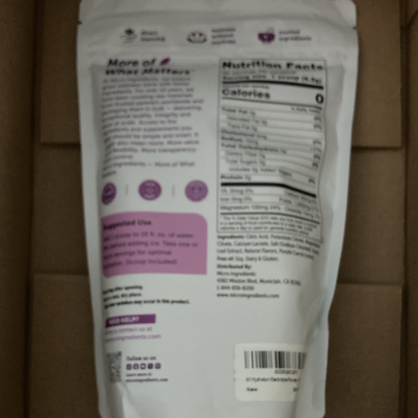 Micro Ingredients Electrolytes Hydration Powder Drink Mix, Concord Grape 1 lb