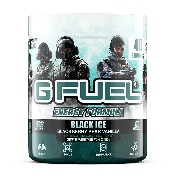 G Fuel Six Siege Black Ice Collector’s Box Tall Boy Metal Shaker Cup + Charm Tag