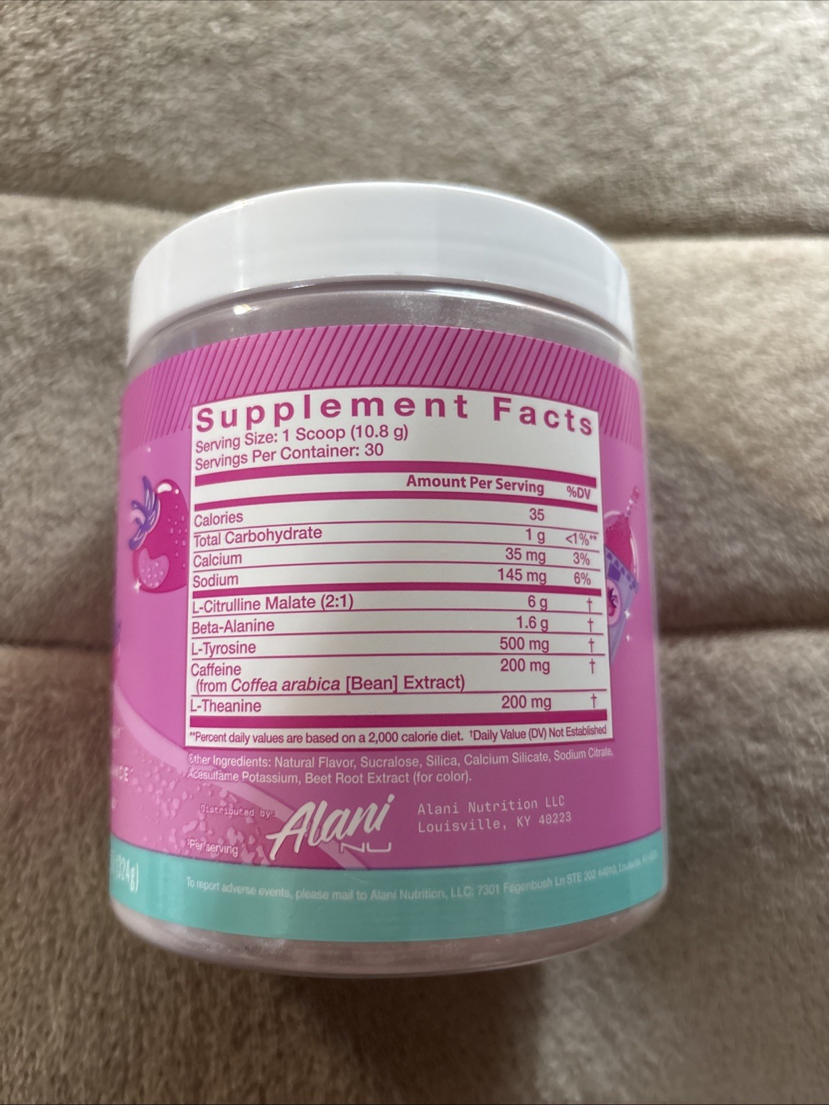 Alani Nu Pre Workout Powder Pink Slush, 30 Servings, 11.4 Oz. Exp 02/2028