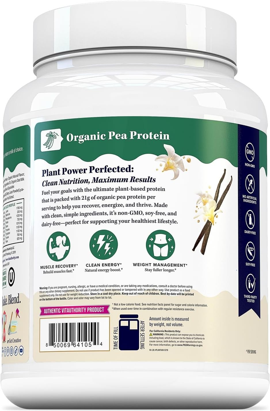 2 lbs Organic Plant Based Vegan Protein Powder for Women with BCAAs Vanilla