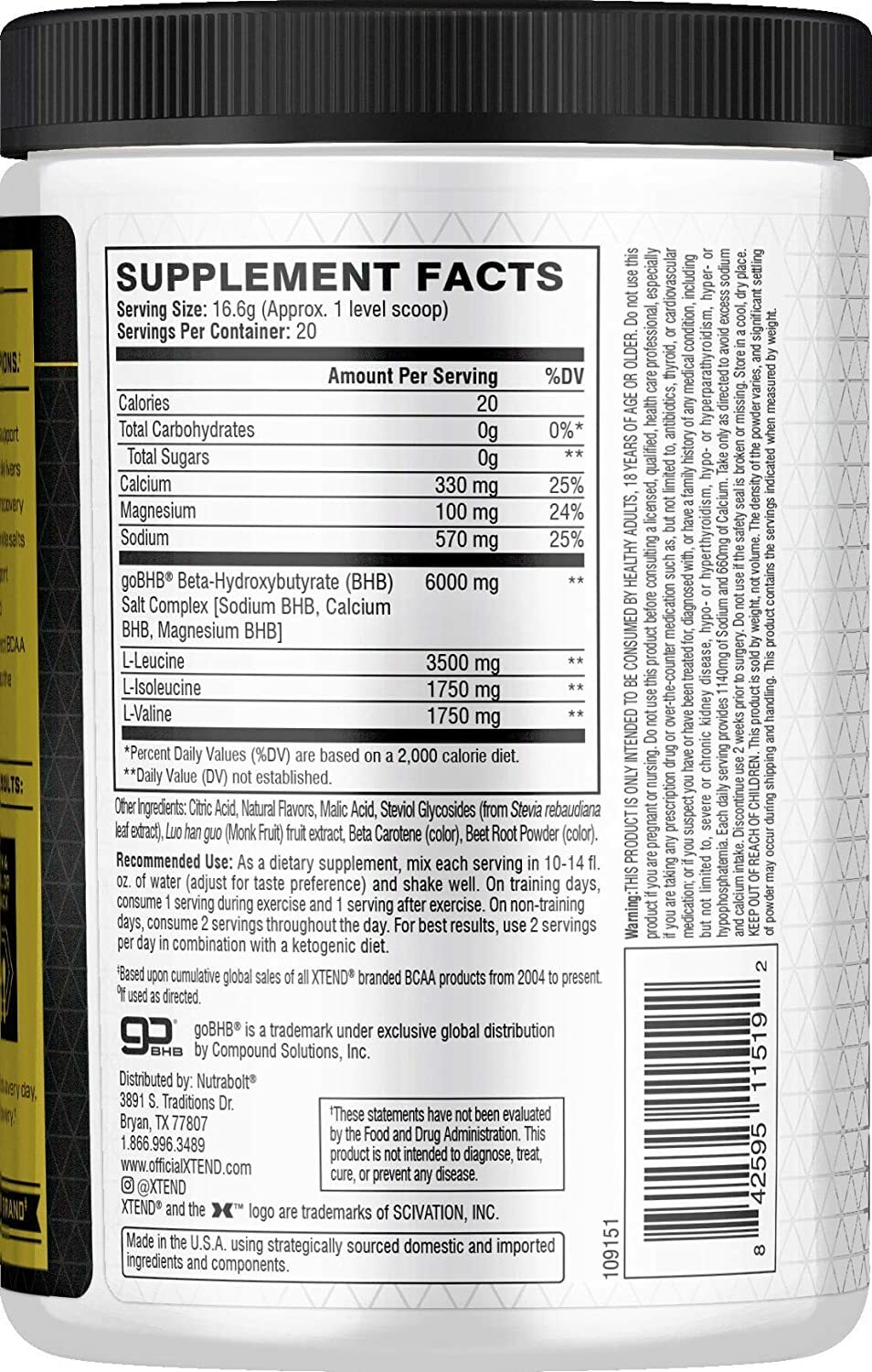 Scivation Xtend – Keto & BCAA Amino Acid – goBHB (20 Servings) Orange Mango