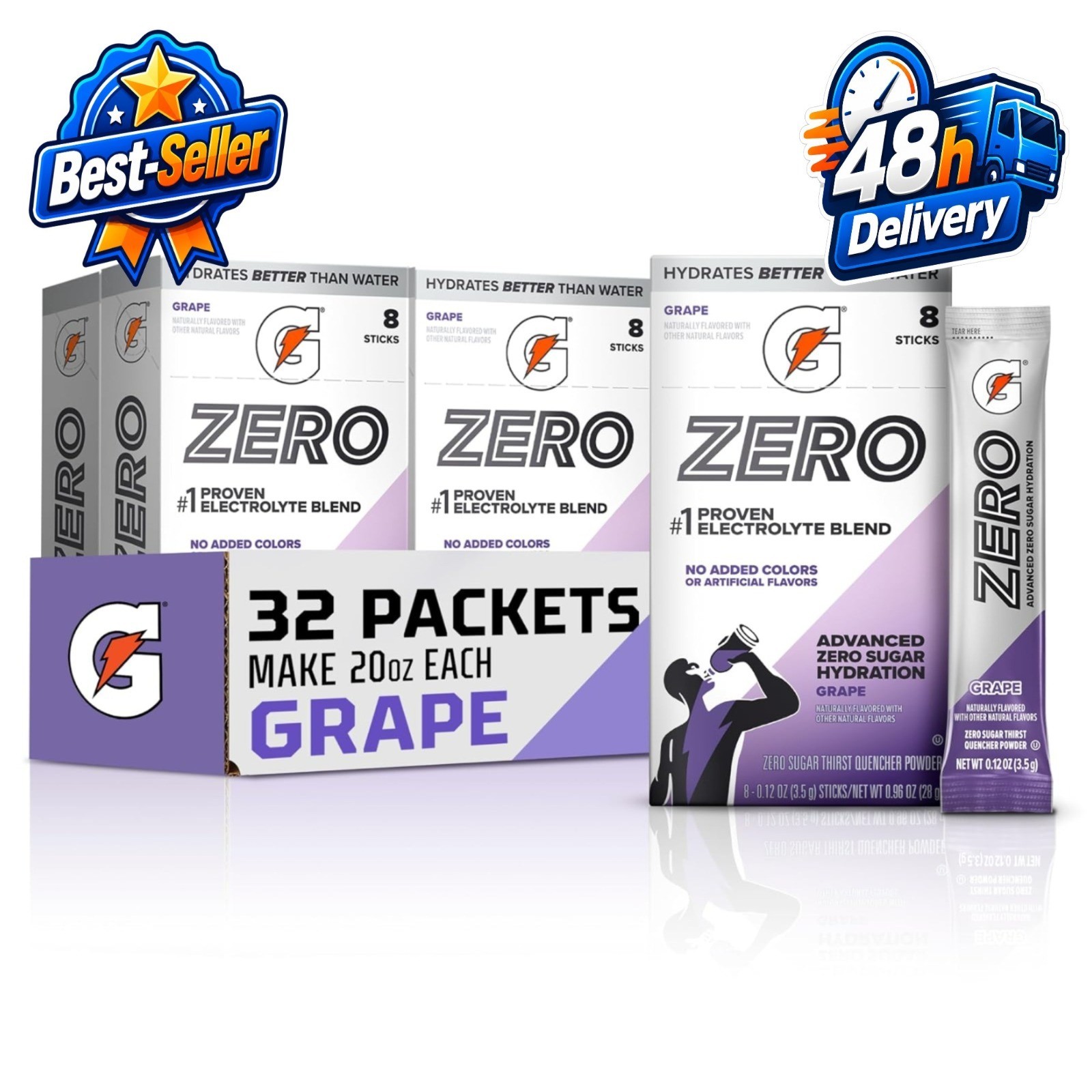 Gatorade Zero Sugar Electrolyte Powder, Grape Flavor, 32 Servings