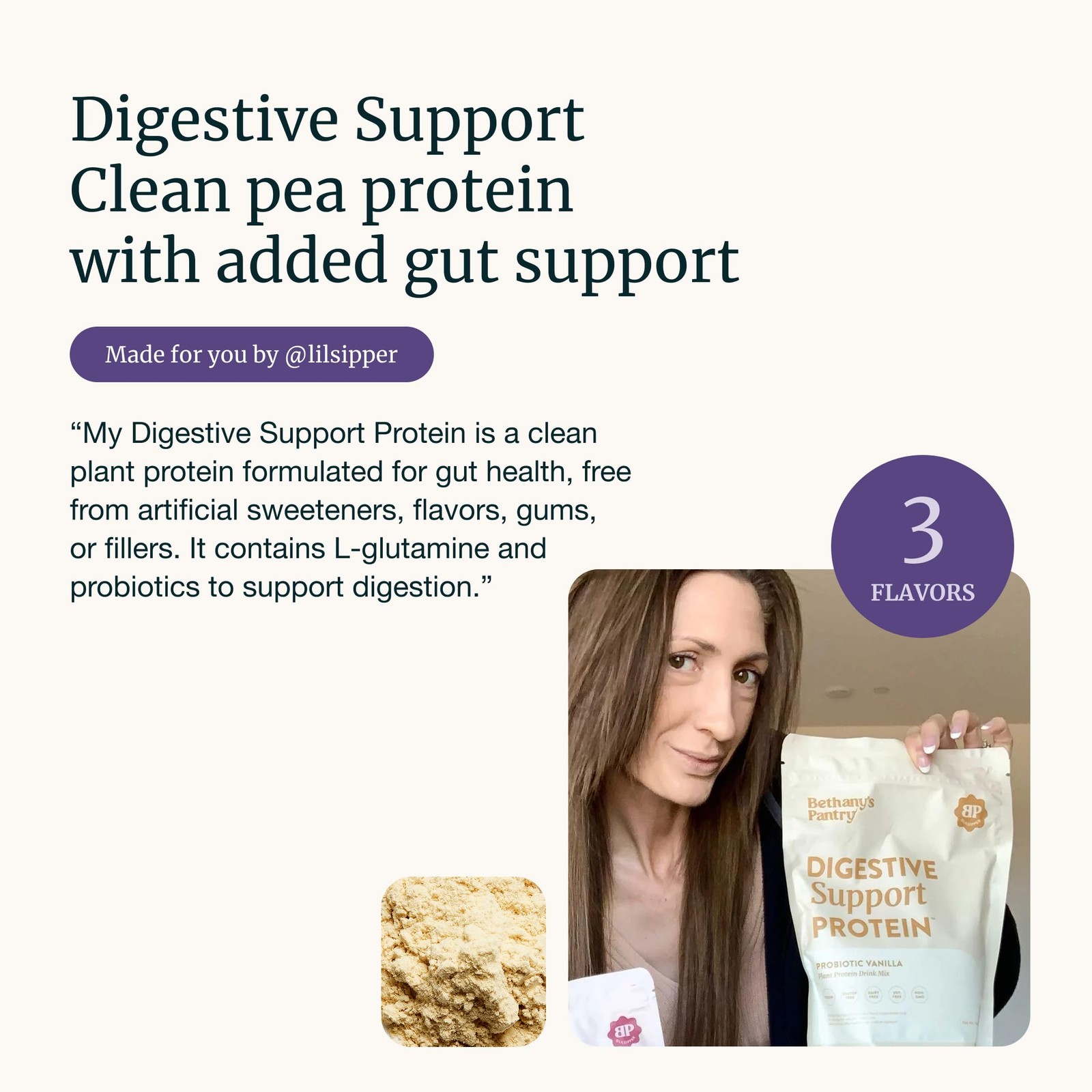 BETHANY’S PANTRY Digestive Support Protein Powder Vegan Pea Protein 25 g