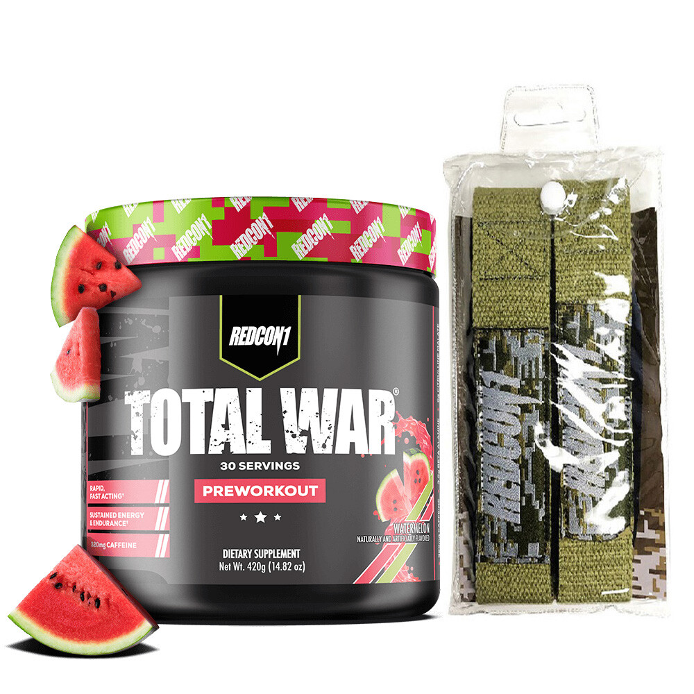 Redcon1 TOTAL WAR 30 Servings + Lifting Wrist Straps – Pick Flavor