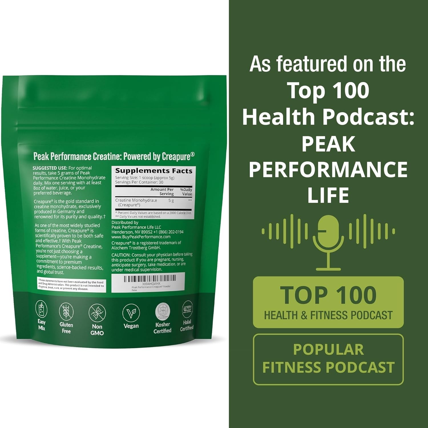 Creapure Creatine Monohydrate Powder. Ultra High Purity German Ma