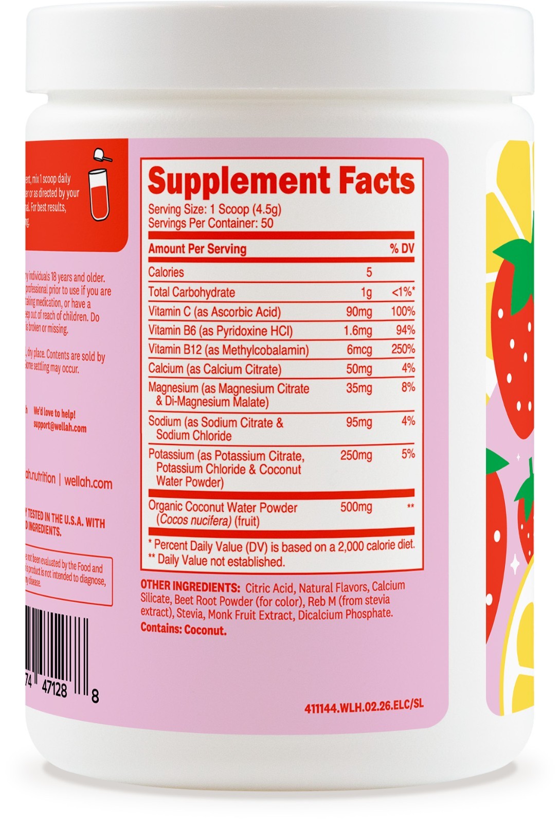Wellah Electrolytes Powder (Strawberry Lemonade) 50 Servings – Hydration Drink