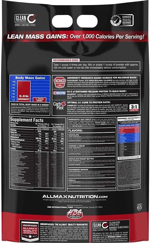 Allmax Nutrition QuickMass Rapid Mass Gain Catalyst – Chocolate 10 lbs (4.54 kg)