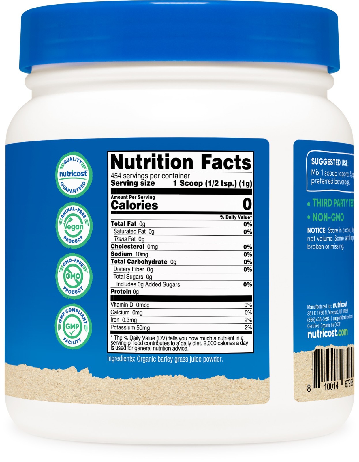 Nutricost Organic Barley Grass Juice Powder (1 LB) (Unflavored)