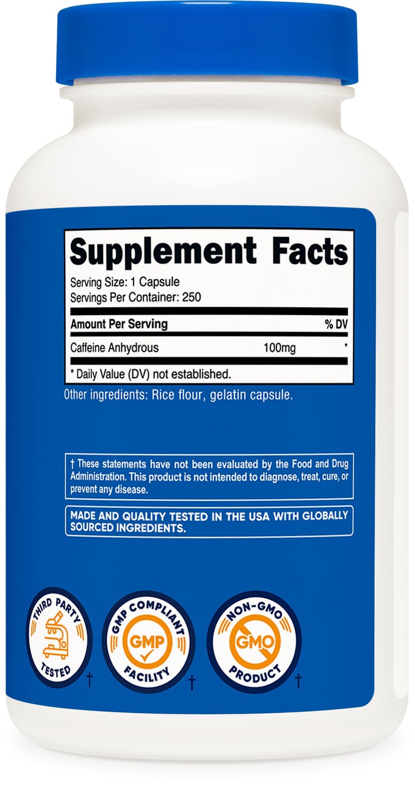 Nutricost Caffeine Pills 100mg Per Serving, 250 Capsules 250 Count (Pack of 1)
