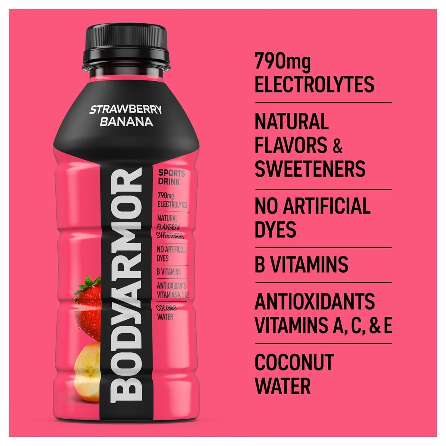 Sports Drink BodyArmor Strawberry Banana Electrolyte Hydration 16 Fl Oz Bottles