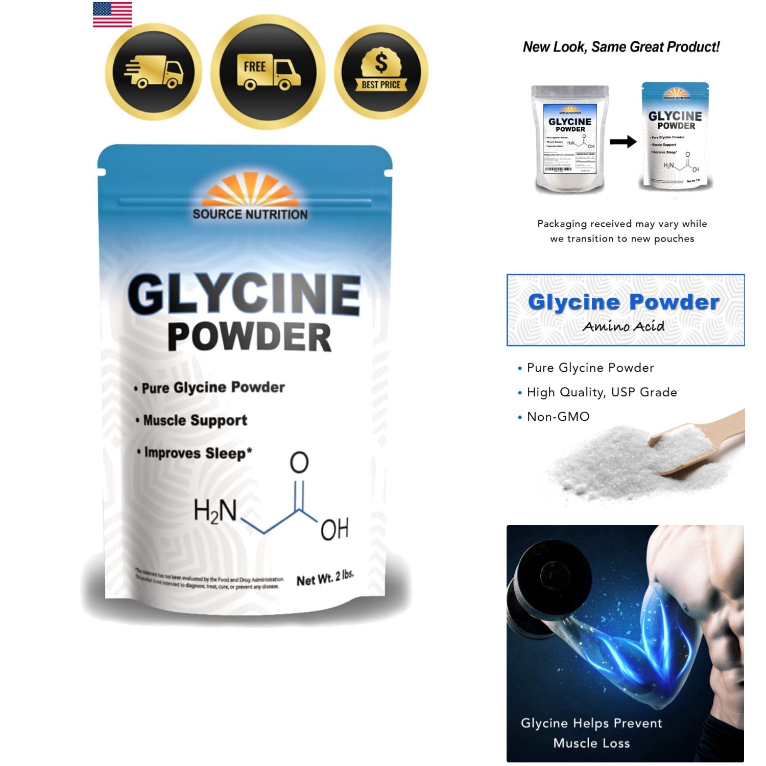 Glycine Powder 2 lbs – Promotes Restful Sleep, Muscle Energy and Strength, Me…