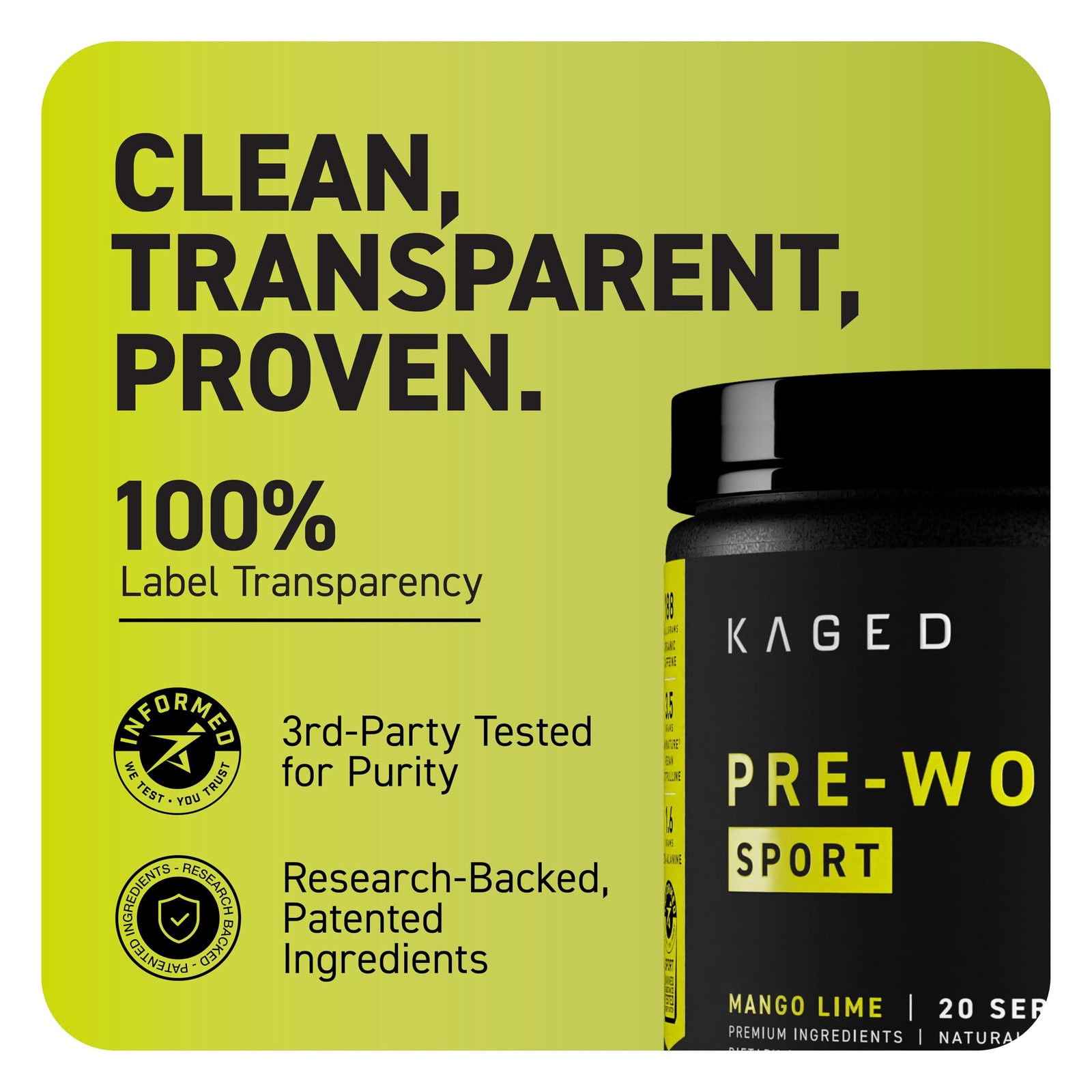 Kaged Sport Pre Workout Powder for Men & Women, 9.45 Ounce (Pack of 1), Black