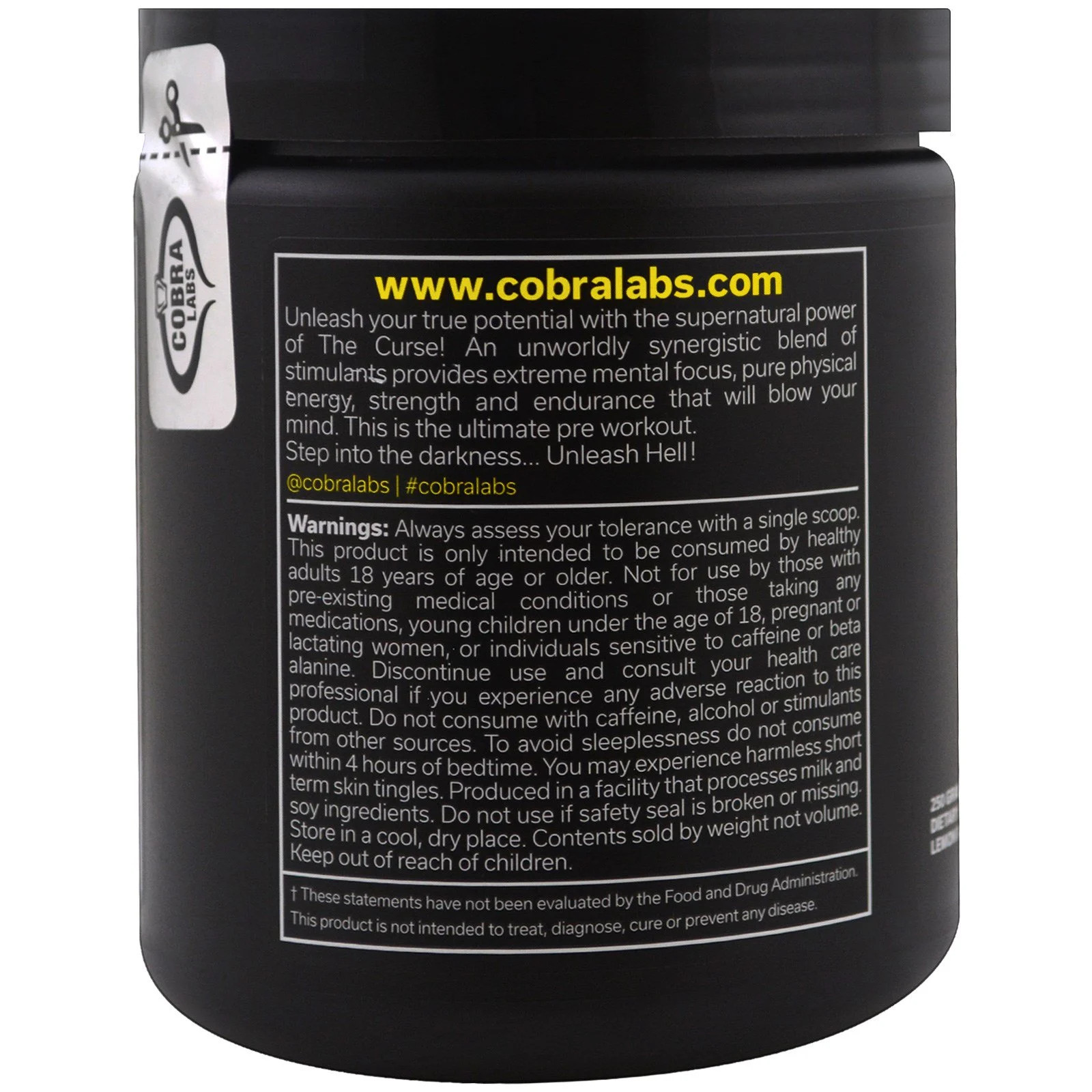 Cobra Labs The Curse Pre Workout Lemon Rush 0 55 lbs 250 g GMP Quality Assured
