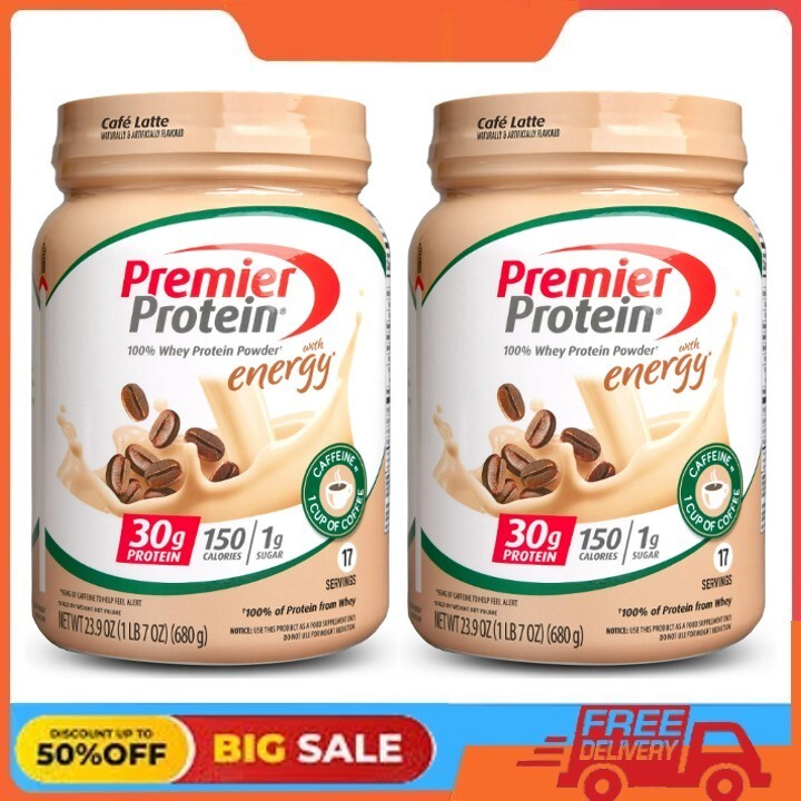 2 Pack Premier Protein 100% Whey Protein Powder, Café Latte, 30g Protein, 23.9 o