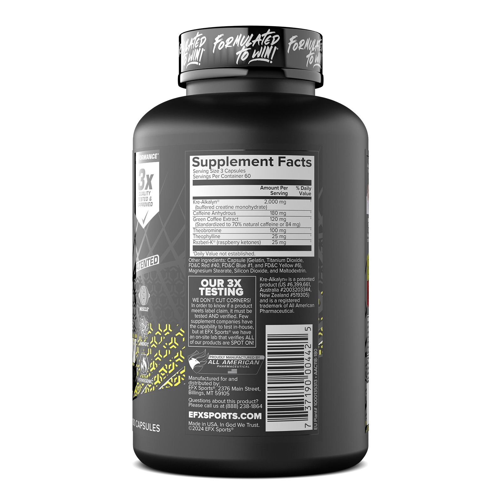 EFX KRE ALKALYN HARDCORE Creatine Energy Fat Loss Caffeine VALUE SIZE 180 Caps