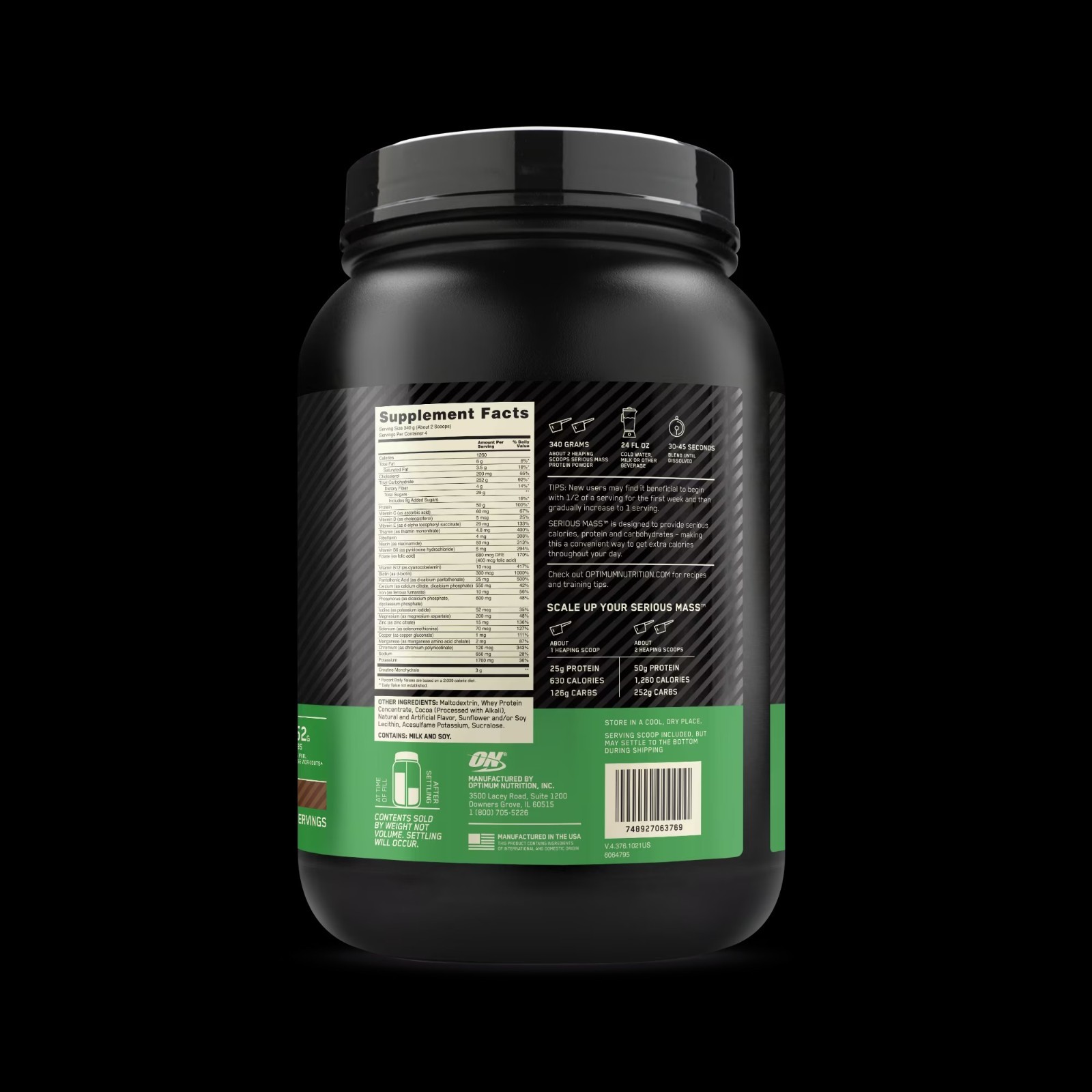 Optimum Nutrition Serious Mass, Chocolate, Weight Gainer Protein Powder, Mass Ga