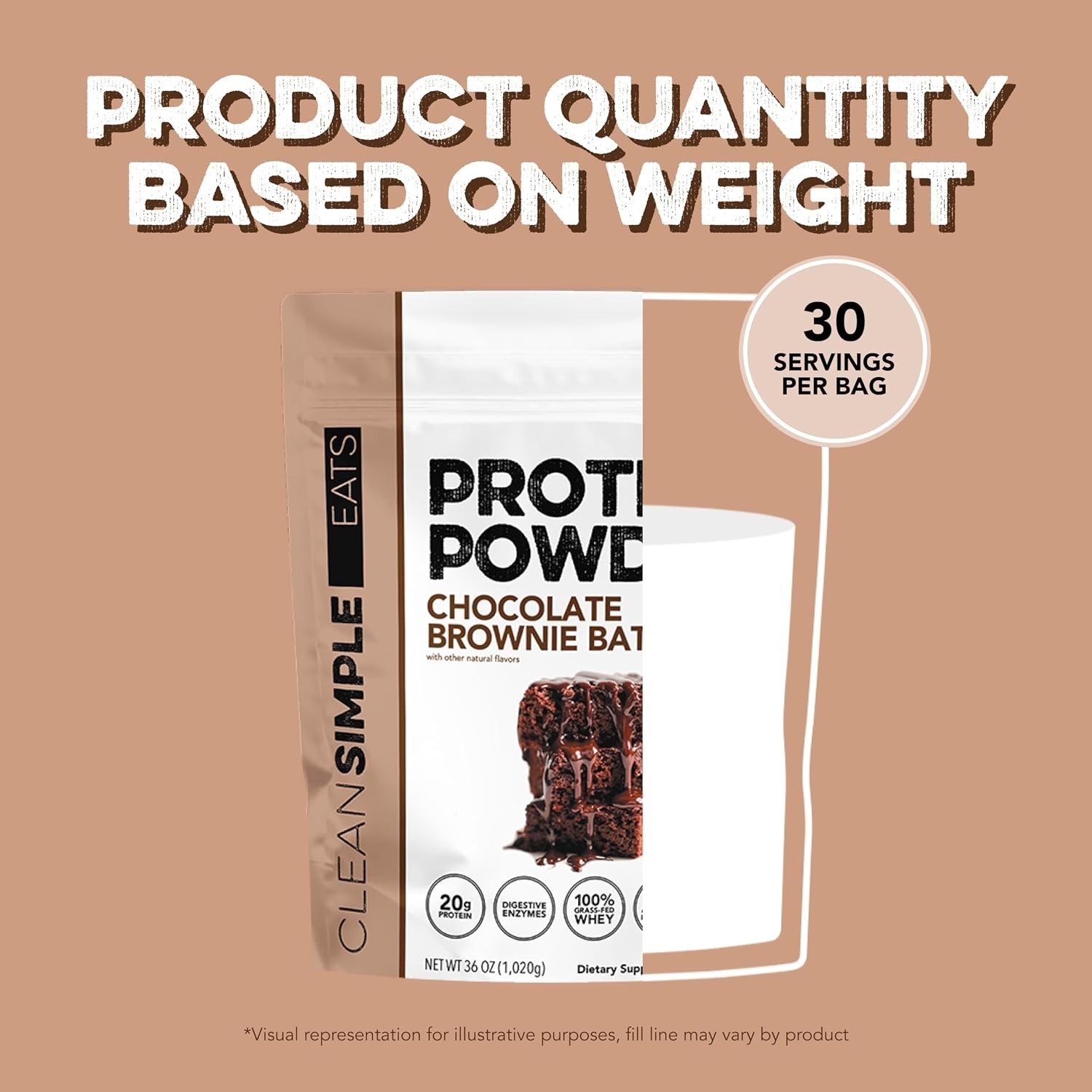 Clean Simple Eats Chocolate Brownie Batter Protein Powder 36oz Grass Fed 30 Serv