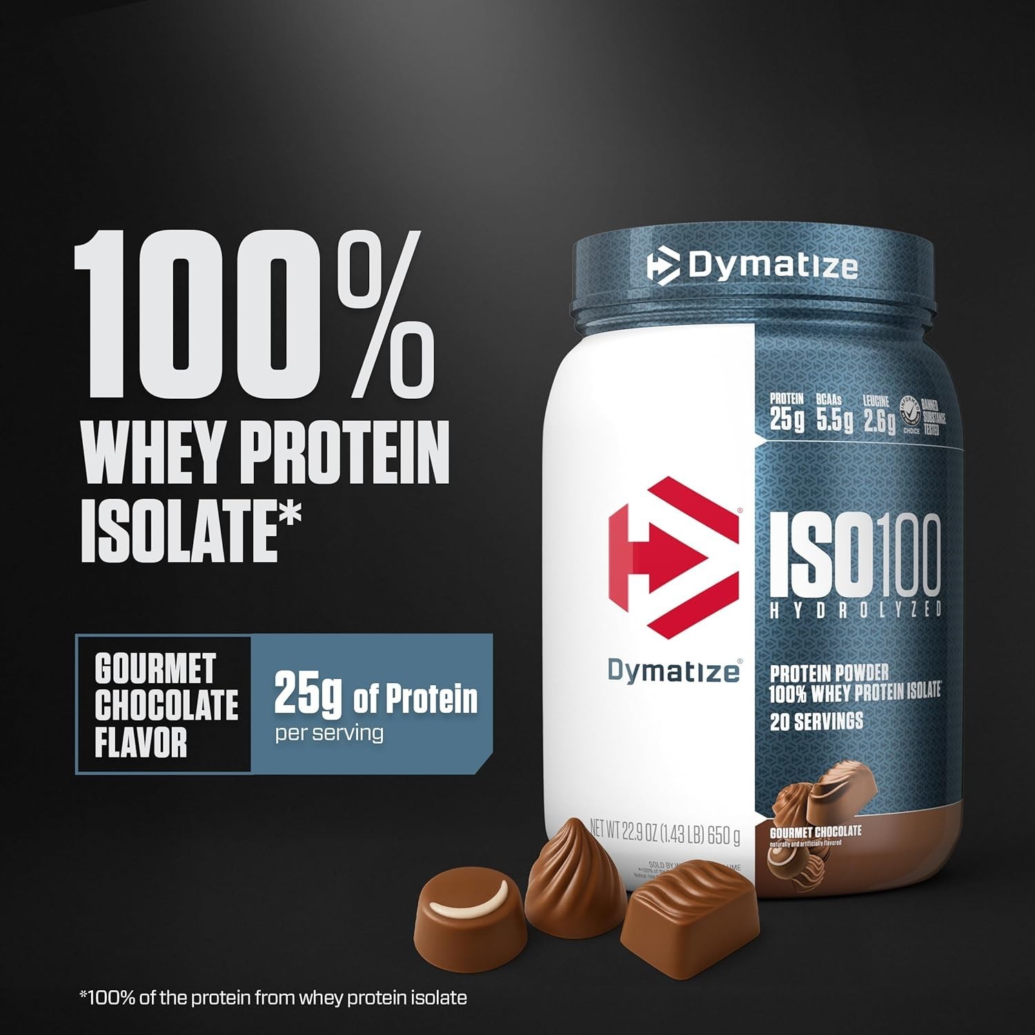 Dymatize ISO100 Whey Protein Powder Isolate, Gourmet Chocolate, 25g of Protein,