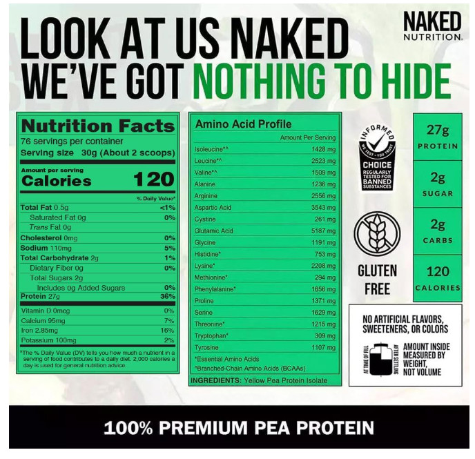 Naked Pea Protein Powder 5LB Unflavored Vegan NSF 76 Servings