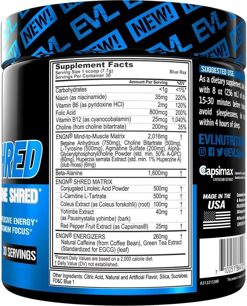 EVL Nutrition – ENGN Shred – Energy – Preworkout (30 Servings) ***CLUMPY***
