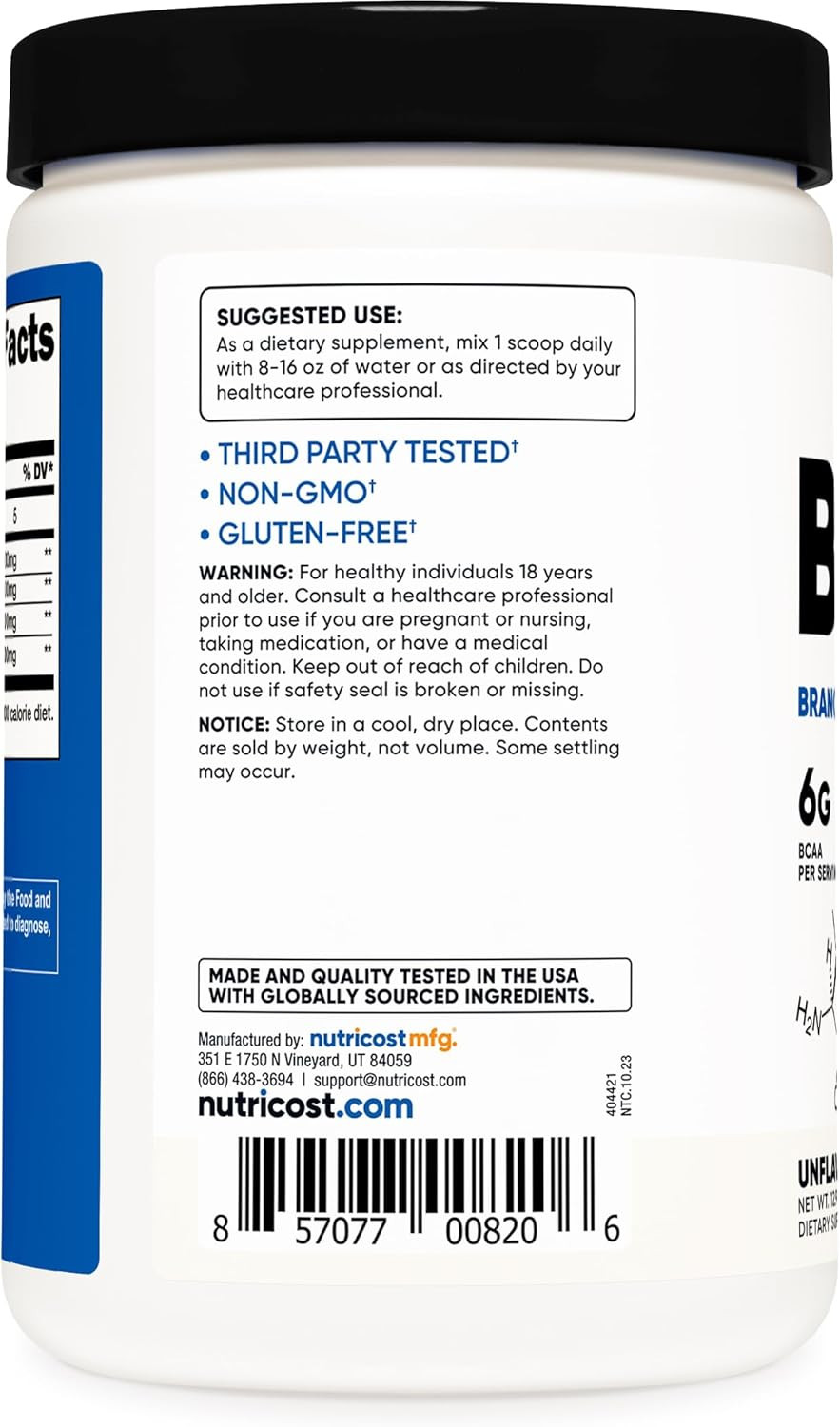 BCAA Powder 2:1:1 (Unflavored, 60 Servings) – Vegetarian, Non-Gmo, Gluten Free,