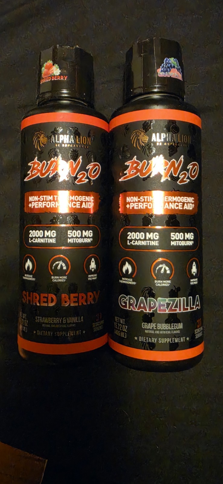 Alpha Lion Burn2O Stim-Free Liquid Thermogenic Grapezilla & Shred Berry