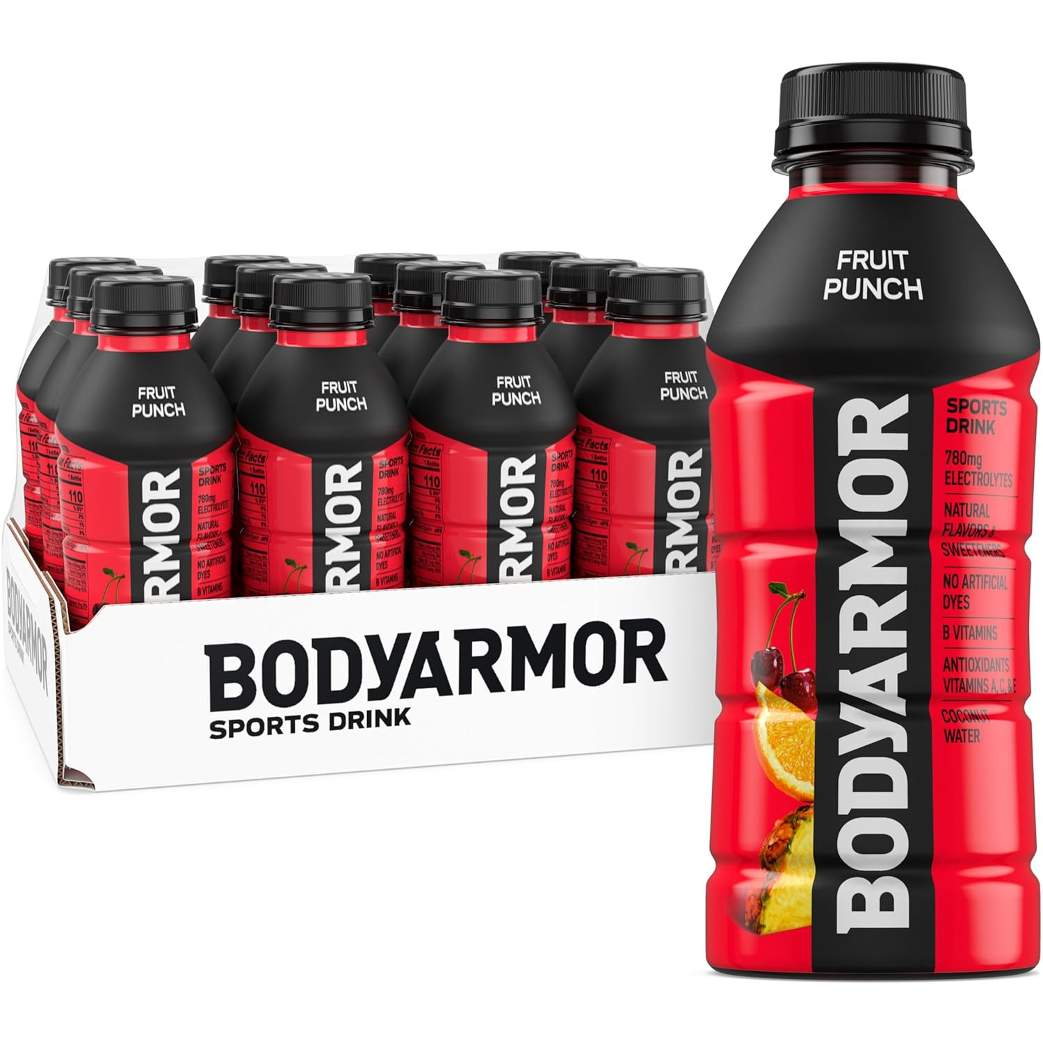 Sports Drink, Fruit Punch, Electrolyte Drink Hydration, 16 Fl Oz Bottles (12 Pac