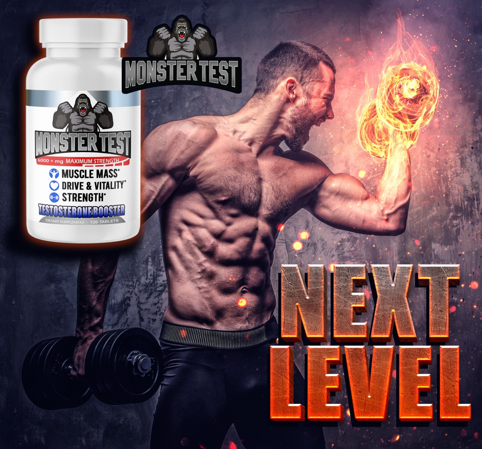 Angry Supplements Mens Monster Test T Booster w/ Zinc + Caffeine Energy Pills