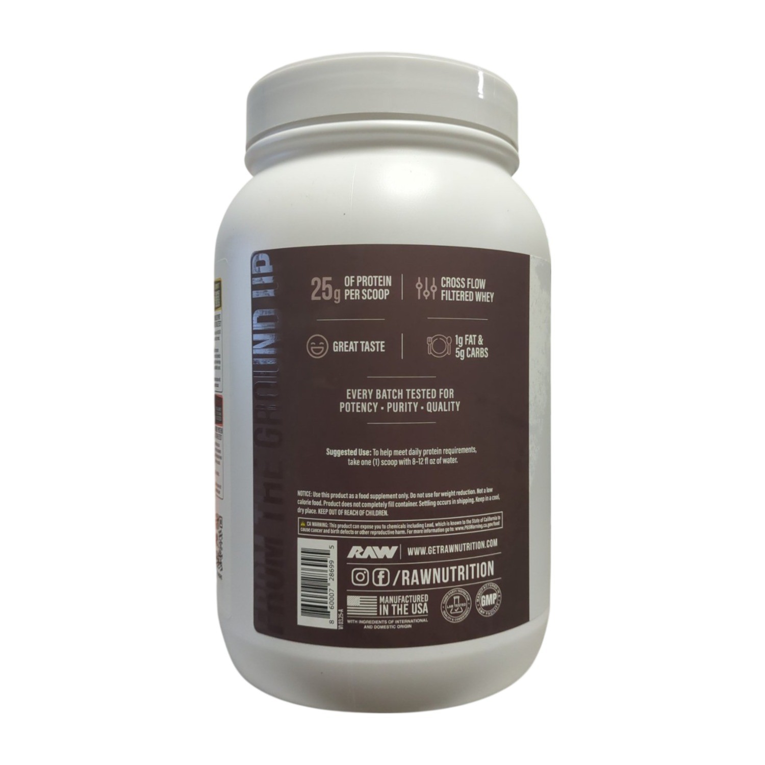 RAW 25g Grass Fed Whey Isolate Protein Powder, Chocolate, 2lbs